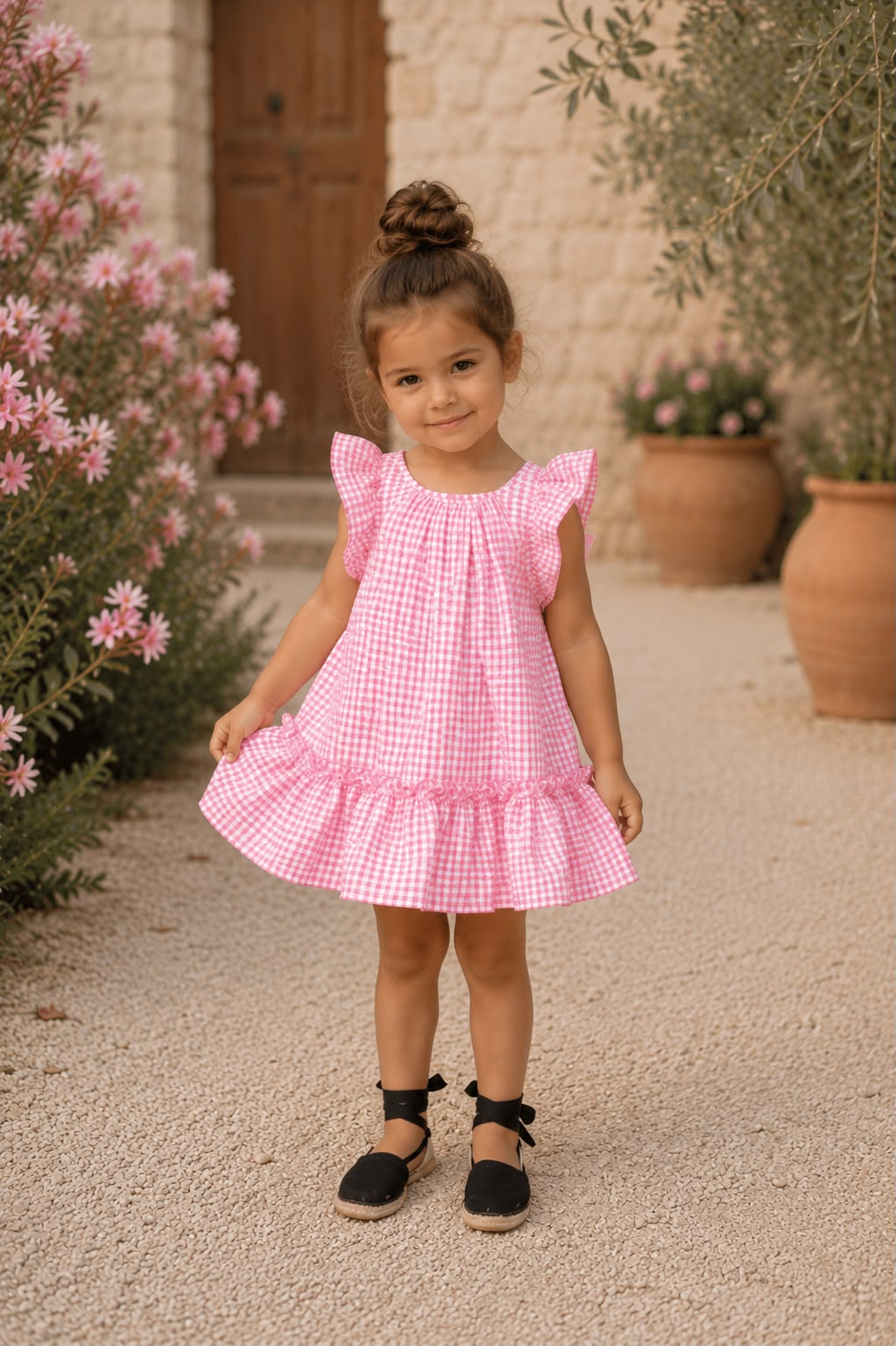 Rochie carouri roz cu funda pentru fete Meline