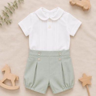 Costum verde olive din 2 piese pentru baietei Carol