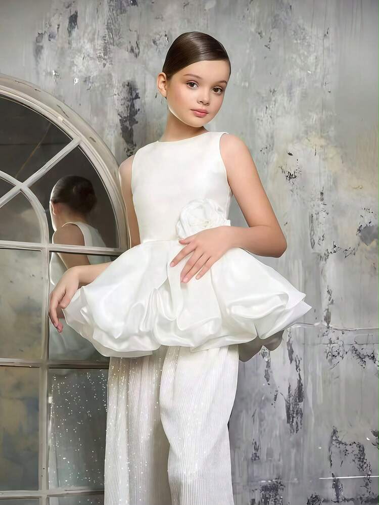 Costum elegant 2 piese ivoire cu funda pentru fete Georgine