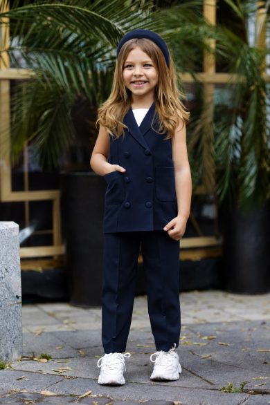 Costum stofa bleumarin pentru fete Mon Bébé x Cataleya